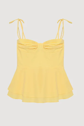 Quzu Underwire Tie-Up Blouse with Rope Straps Yellow