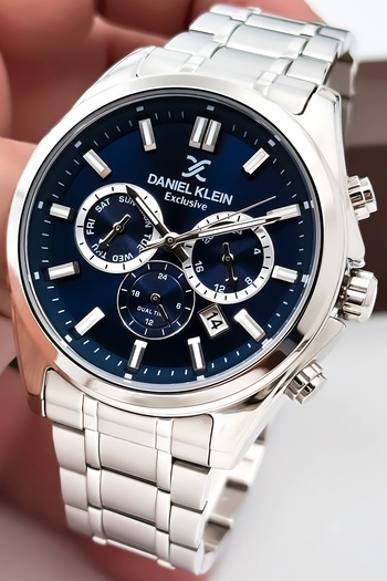 Daniel Klein Men's Wrist Watch Exclusive Steel Band with Bracelet Silver-Blue Zmdk1192
