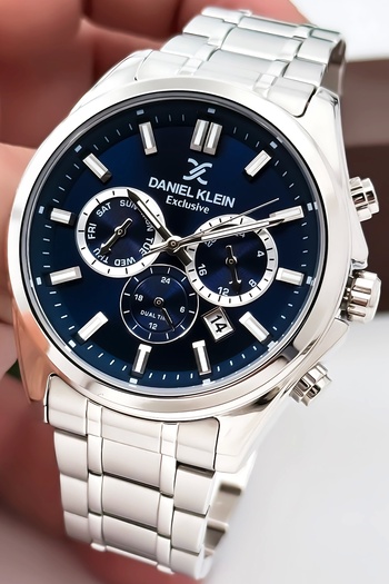 Daniel Klein Men's Wrist Watch Exclusive Steel Band with Bracelet Silver-Blue Zmdk1192