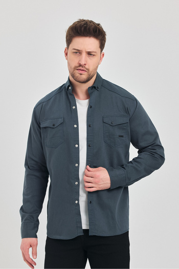 YXC Slim Fit Men's Denim Shirt Petrol