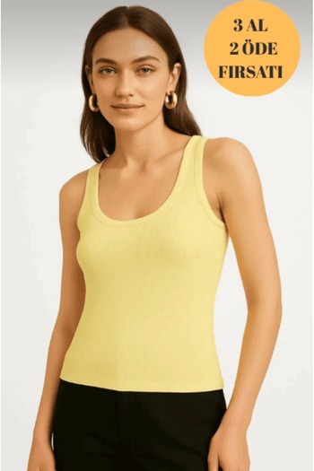 glanour Women's Ribbed Look Thick Strap Basic Beige Tank Top