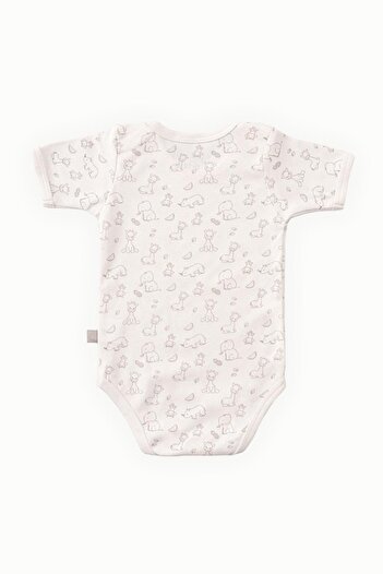 Boumini Short Sleeve Cotton Baby Bodysuit - Envelope Collar, Giraffe Cream