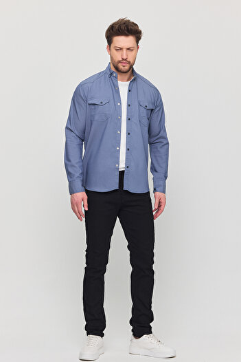 YXC Ανδρικό τζιν πουκάμισο Slim Fit μπλε