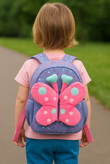 TOYFEST Purple Kindergarten Bag with Plush Butterfly