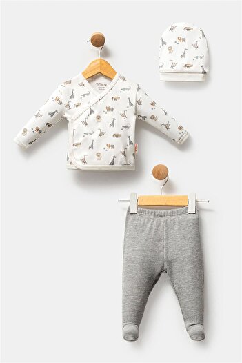 Tiffany Animals Baby Boy 3-Piece Bodysuit Set Ecru 32078