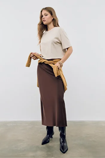 Stradivarius Satin midi skirt