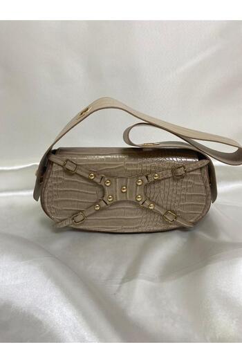owwon Women's Crocodile Model Special Lock System Strap Gold Detailed Shoulder Bag