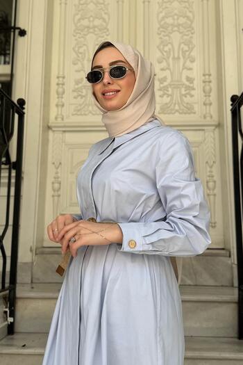 Kayra Hasır Kemer Detaylı Poplin Elbise Koyu Lacivert