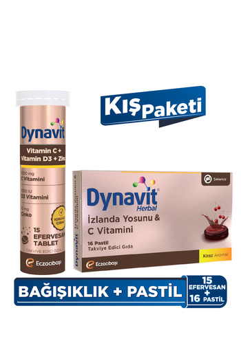 Dynavit C Vit + D + Çinko 15 Efervesan & Herbal Pastil Ökaliptus + C Vitamini - Kış Paketi
