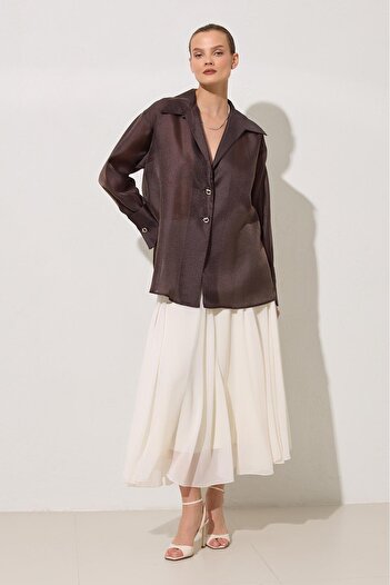 Setre Bitter-Brown Jacket Collar Draped Shirt