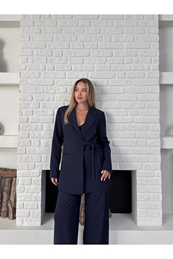 ZF BUTİK Kadın Ikili Kuşaklı Blazer Ceket Pantolon Takım