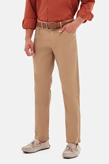 D'S Damat Ds Damat Slim Fit Beige Gabardine Denim Trousers
