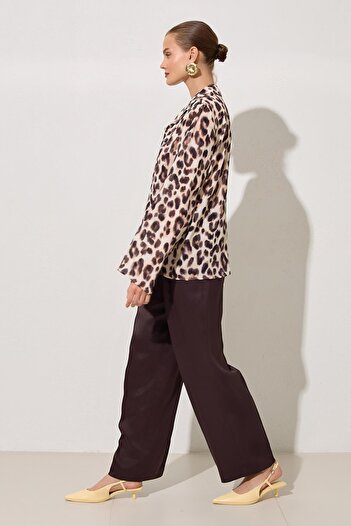 Setre Cream - Bitter Brown Leopard Patterned Long Sleeve Relaxed Fit Shirt