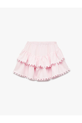 Koton Layered Lace Detailed Mini Skirt with Elastic Waist