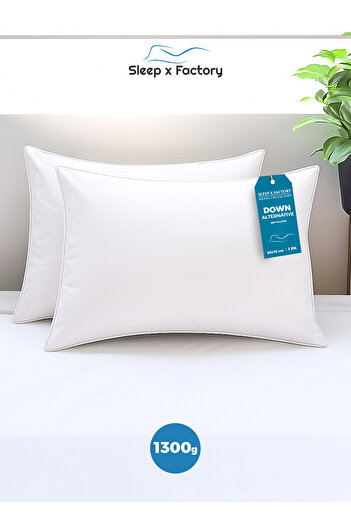 Sleep x Factory Cotton Hotel Pillows – 2-Pack – Microfiber Fill – 1300g – Ultra Soft & Supportive