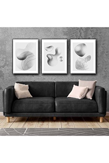 Harikabirev Black - White - Gray Abstract Models 1 Painting | 3-Piece Vertical Frameless Canvas Painting Çsdkyknvs