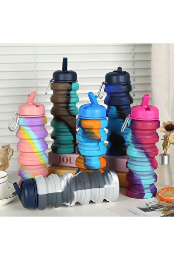 XTRIKE ME Drinking Bottlefoldable Portable Silicone Water Bottle Drinking Bottle Flask for Primary School Children 500 ml Mixed Color