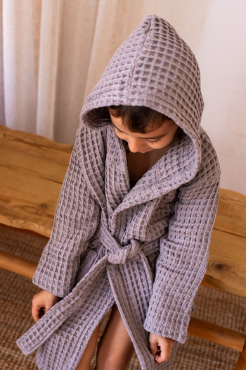 vivamaison Children's and Teenager's Bathrobe Waffle Woven 100% Cotton Soft Extra Absorbent