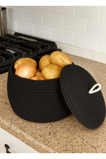 sfb Natural Jute Wicker 23 X 27 cm Potato Onion Basket for Kitchen and Pantry Storage Organizer with Lid
