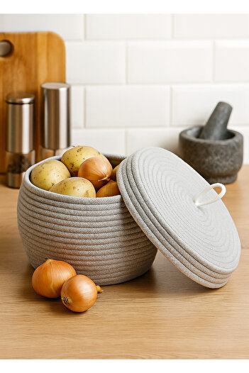 sfb Natural Jute Wicker 23 X 27 cm Potato Onion Basket for Kitchen and Pantry Storage Organizer with Lid