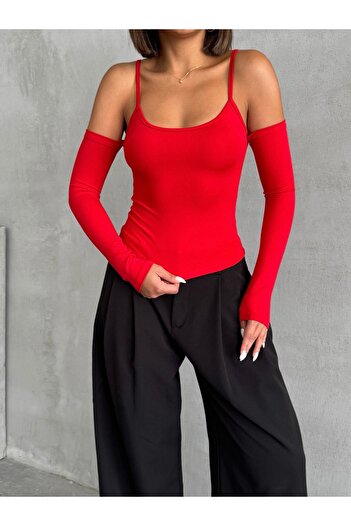 The Base Women's Red Scuba Shoulder Low-Cut Rope Strap Top
