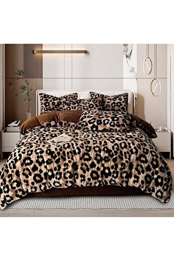 CHIRASO Faux Rabbit Fur Bedding Set, ELASTIC Sheet 180X200+30cm, Pillowcase 200x230 4 Sides