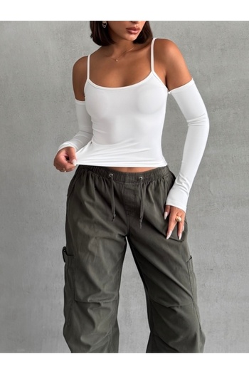 The Base Women's Ecru Scuba Shoulder Low-Cut Rope Strap Top