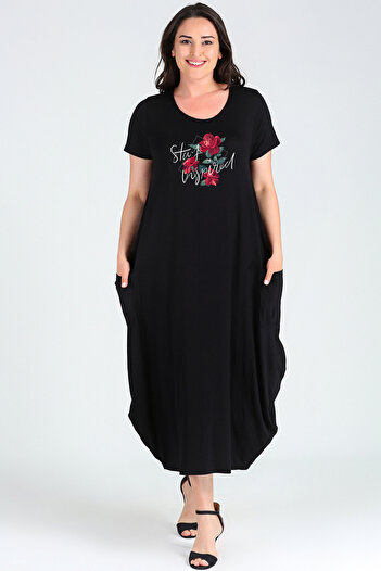 Curvy Trend Plus Size Stay Inspired Printed Jumbo Short Sleeve Dress