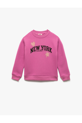 Koton Crew Neck Long Sleeve Printed Hooded Sweatshirt