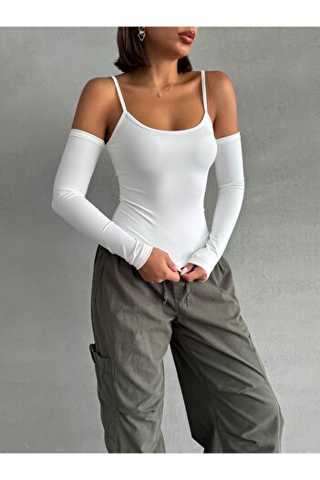 The Base Women's Ecru Scuba Shoulder Low-Cut Rope Strap Top