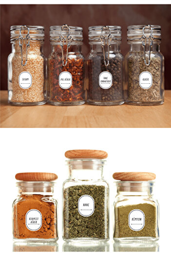 BULUT DİJİTAL 80 Pieces & Spice Jar Label & Water Resistant - Pulses - Spice Sticker - Label.