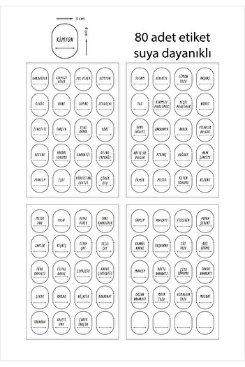 BULUT DİJİTAL 80 Pieces & Spice Jar Label & Water Resistant - Pulses - Spice Sticker - Label.
