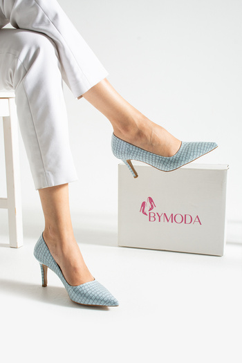 Bymoda Новий сезон Stiletto Bebe сині туфлі на підборах з крокодилячим візерунком, висота каблука 7 см