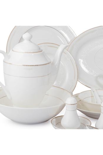 Dania 70-piece porcelain dinner set, white with gold lines, for 6 people