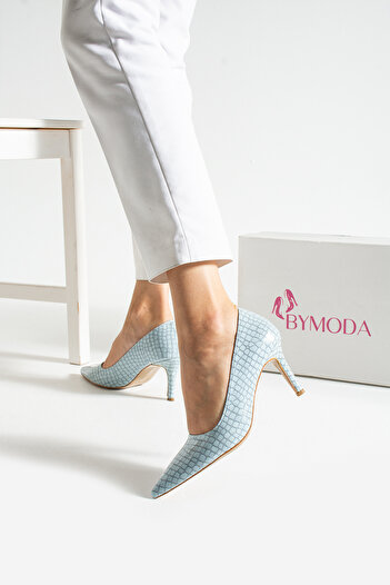 Bymoda Новий сезон Stiletto Bebe сині туфлі на підборах з крокодилячим візерунком, висота каблука 7 см