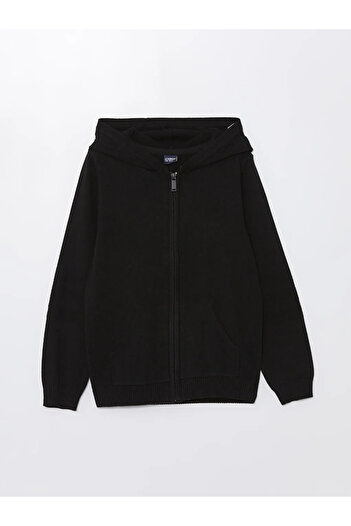 LC Waikiki Lcw Kidsblack Hooded Basic Long Sleeve Boys Knitwear Cardigan