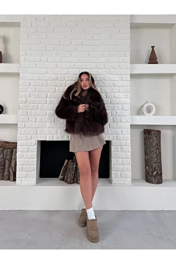 ZF BUTİK Women's Premium Collared Imported Faux Fur