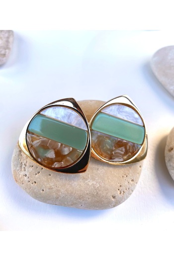 milayk Geometric Button Earring Gold Green White