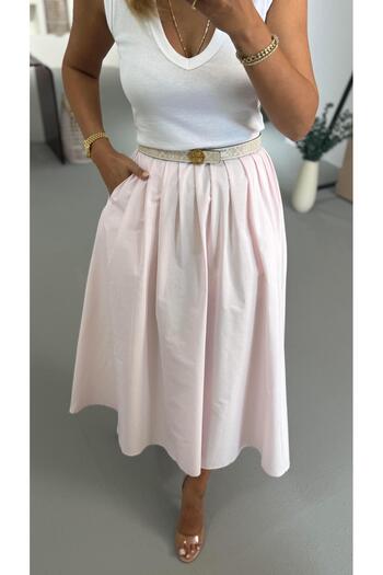 Sezgi Tekin Premium Series Pleated Powder Pink Poplin A-Line Skirt