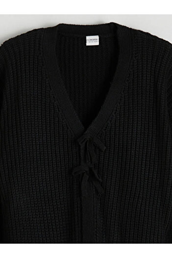 LC Waikiki Lcw Kidsblack V-Neck Girl's Knitwear Cardigan