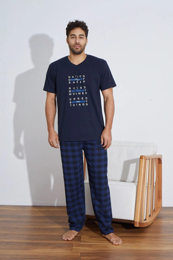 Ayans Pijama Set de pijamale pentru bărbați din bumbac pieptănat de vară (supreme).
