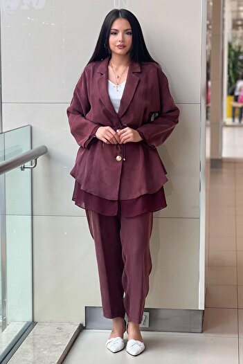 Ghisa Double Breasted Jacket with Chiffon Pants Cupra Suit