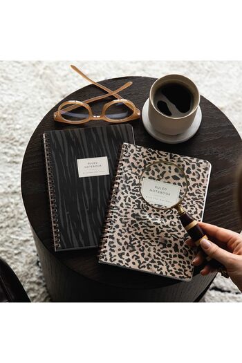STOREMAX Snshop A5 Spiral Cardboard Cover Lined School Notebook 80 Sheets Set of 2 - Timetable Planned - Leopard