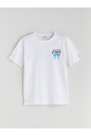 LC Waikiki Crew Neck Bow Printed Girl's T-Shirt
