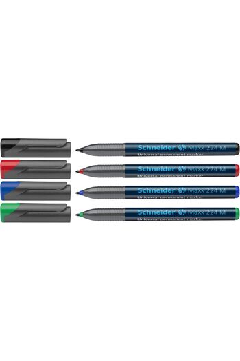 STOREMAX قلم snShop 224 M ذو رأس مطاطي (دائم، 1 مم، حبر قابل للإزالة) عبوة من 4 قطع باللون الأسود/الأحمر/الأزرق