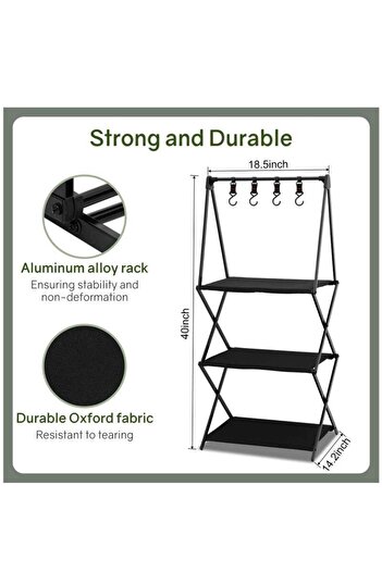 COOYA Camping Folding Storage Rack,for Kitchen Camping Picnic BBQ Indoor Outdoor(3-Layers)