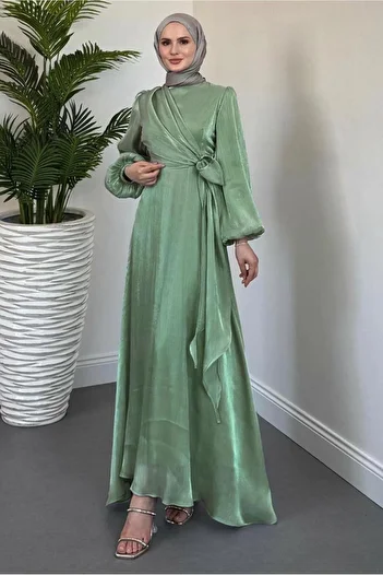 TRENDTESETTÜR Women's Green (Y.Green) Lace Detail Evening Dress t 9126