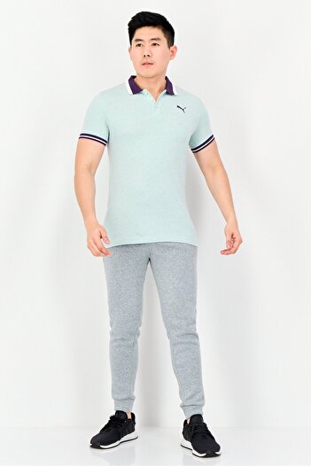Puma Men Sportswear Fit Brand Logo Short Sleeves Outdoor Polo Shirt, Turquoise