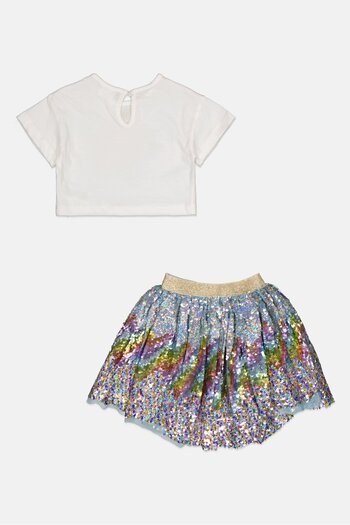 Miss Toddlers Girl 2 Piece Embellished Short Sleeve Top And Skirt, Multicolor