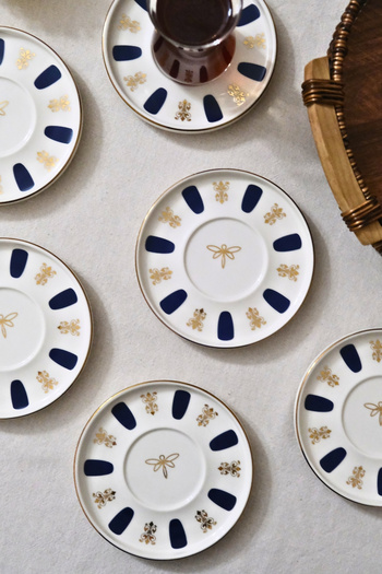tabakevi Plate House Porcelain Acem Zade Navy Blue Tea Plate 12,5cm Set of 6